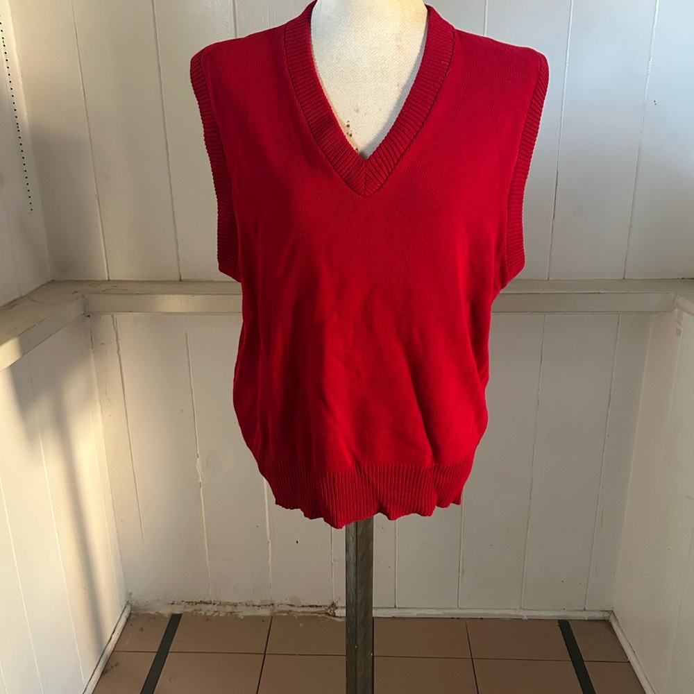 Vintage  Vest 80’s Classic Red V-Neck Sweater Vest